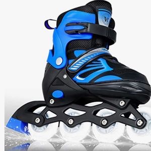 DIKASHI Blue Adjustable Inline Skates Boys Girls Kids Medium Big Kid 2-4.5